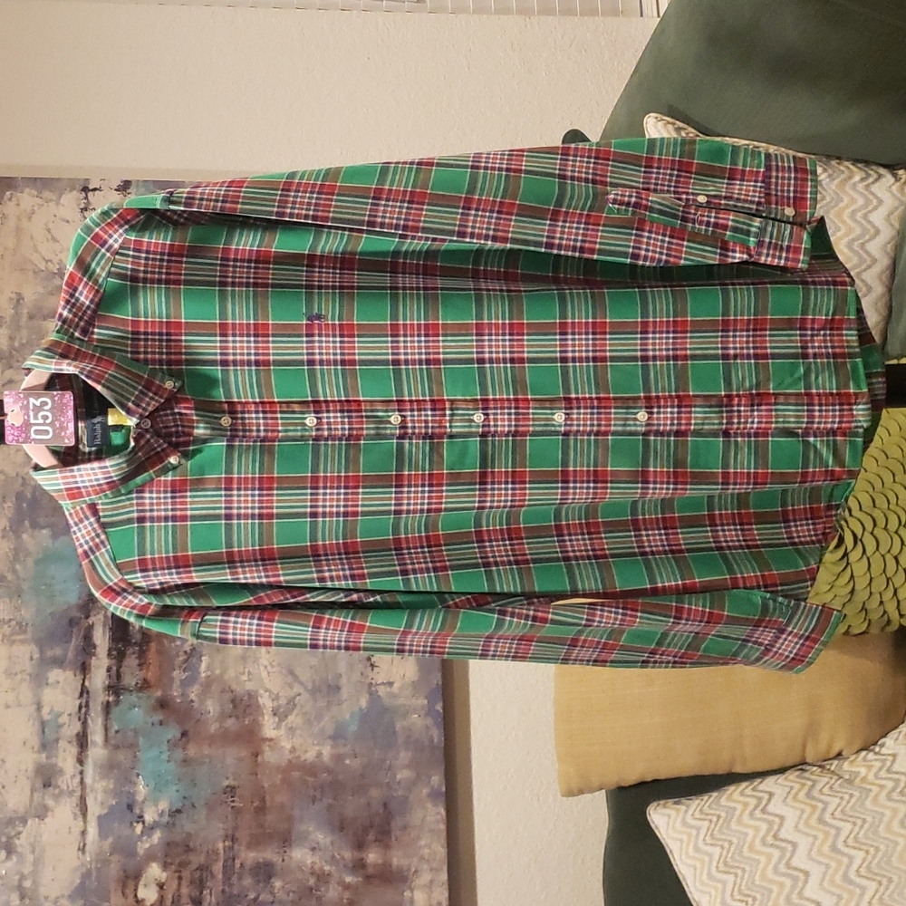 053 RALPH LAUREN Vintage Green Plaid Shirt sz XL Men's - Picture 1 of 3